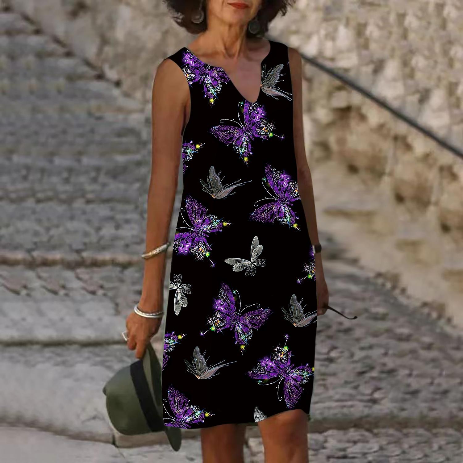 

Женское летнее синее красивое платье с v-образным вырезом и принтом бабочки, повседневное модное платье без рукавов, повседневное свободное сексуальное платье размера плюс XS-8XL 7XL фиолетовый