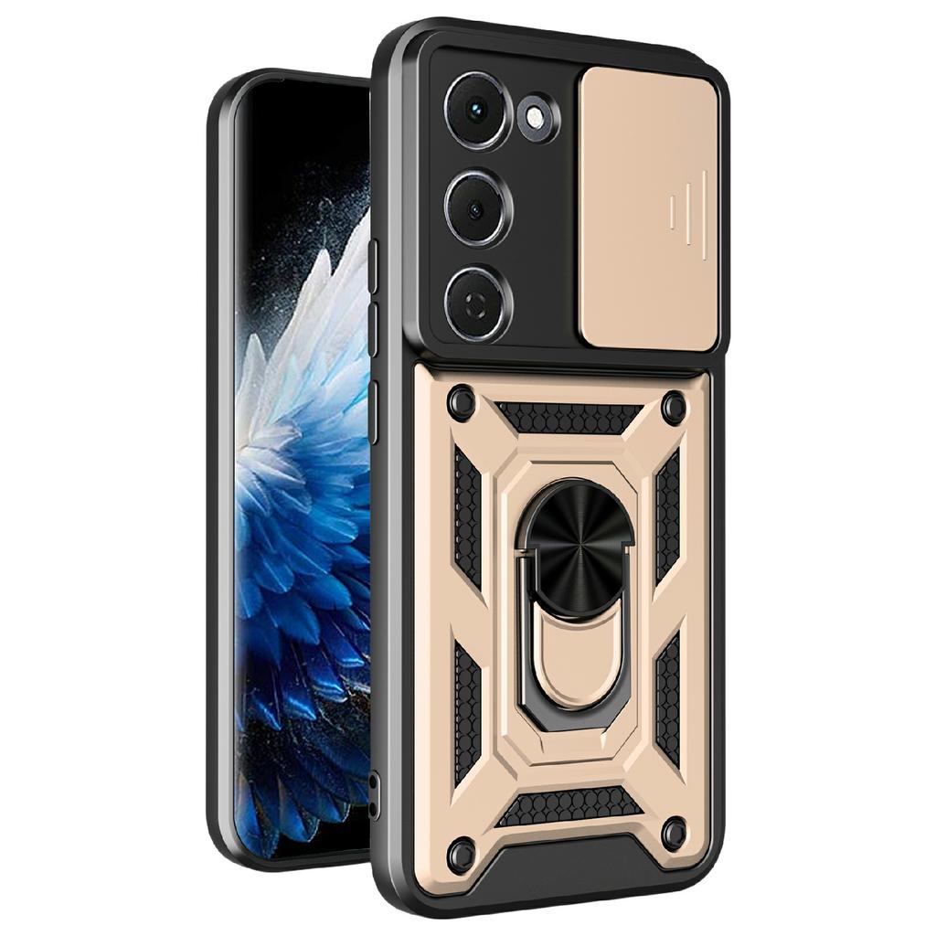 For TECNO Spark 40 Pro+ 4G Case with Slide Camera Lid PC + TPU Kickstand Phone Cover