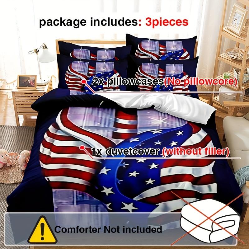 3Pcs Set Of American Flag Twin Tower Duvet Cover Set (1 Duvet Cover, 2 Pillowcases, Excluding Insert), American Flag Twin Size