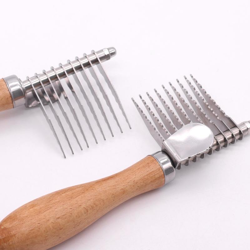 Dog And Cat Dematting Brush & Undercoat Rake, Professional Pet Dematting Comb With Wood Handle, Stainless Steel Deshedding Tool
