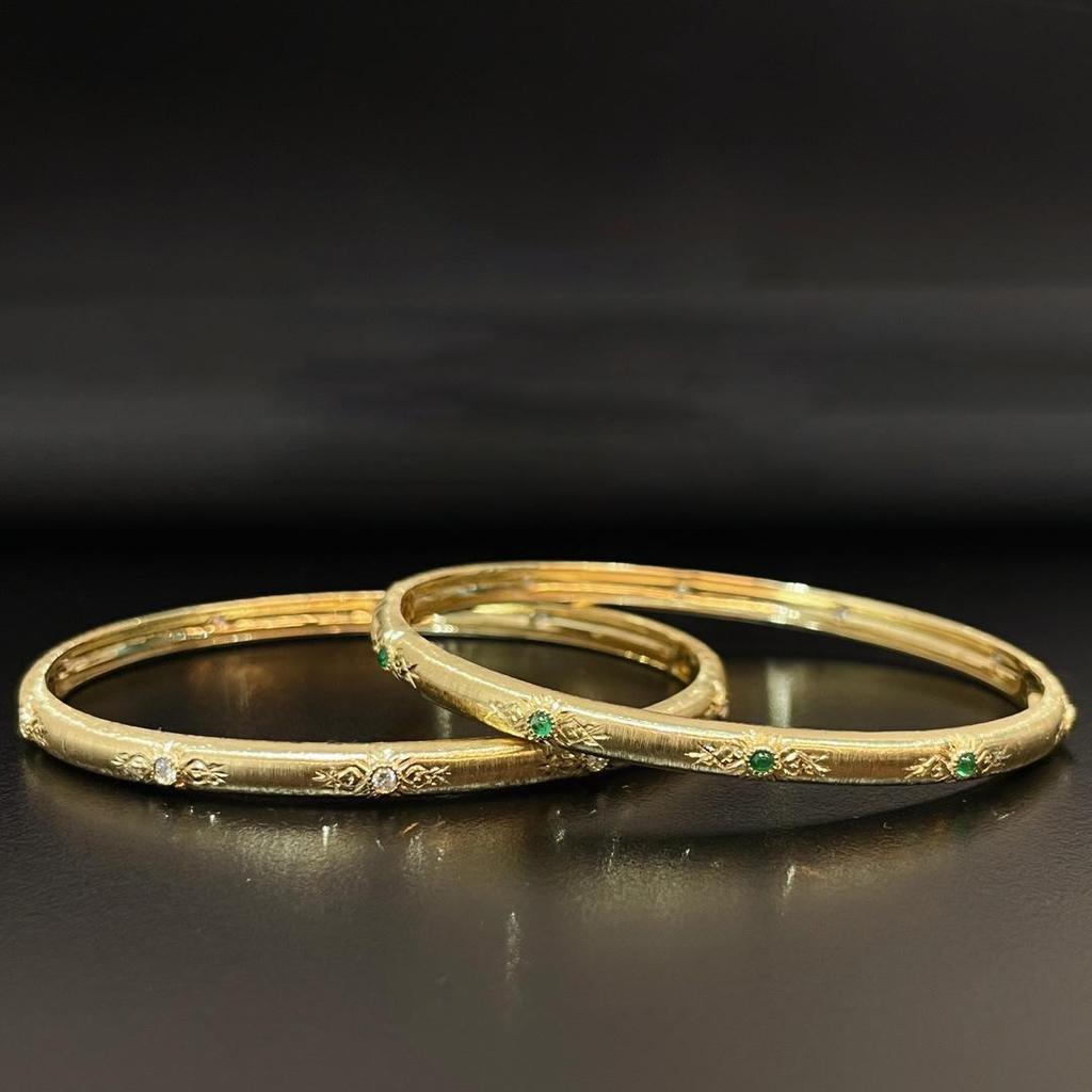 925 Sterling Silver Retro Court-Style Gold-Plated Bangle with Engraved and Inlaid Diamonds – Elegant Women's Bracelet