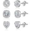 Hypoallergenic Silver Stud Earrings for Women Cubic Zirconia Halo Round Heart Square Diamond Large Silver Stud Set Earring