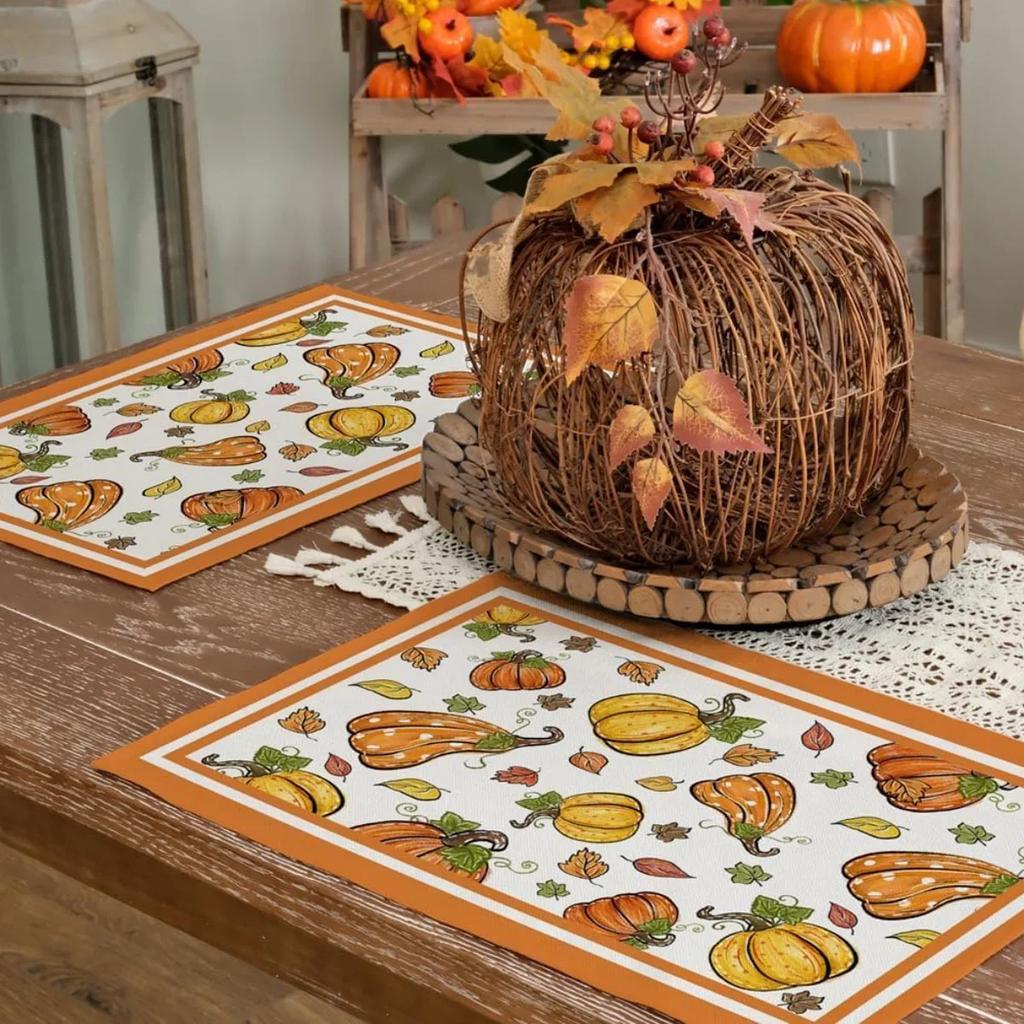 Thanksgiving Design Placemats Linen Rectangular Table Mats Heat Resistant for Dining Kitchen Autumn Festival Atmosphere Placemat