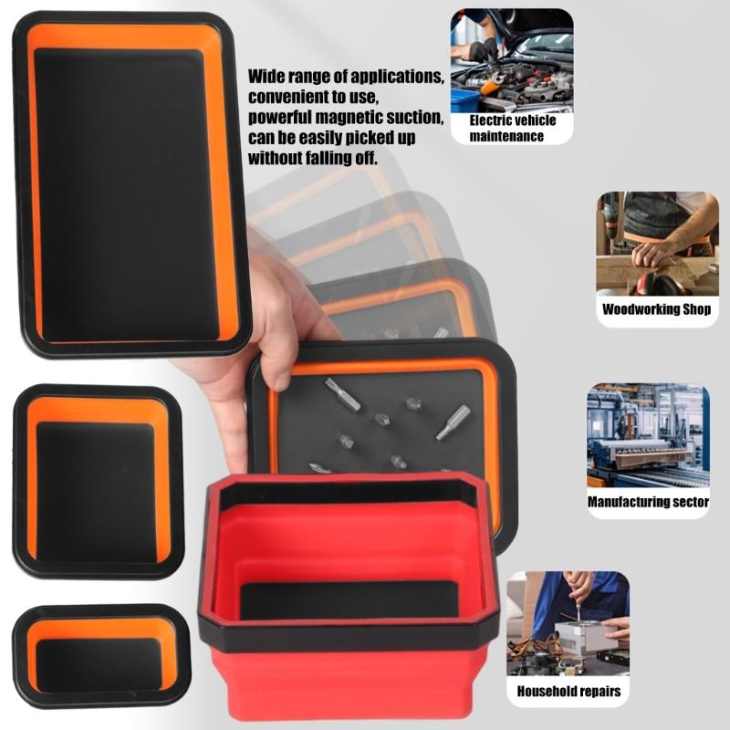 Solid Silicone Magnetic Screw Tray Collapsible Storage Box Portable Tool Holder Magnetic Parts Organizers For Mechanics