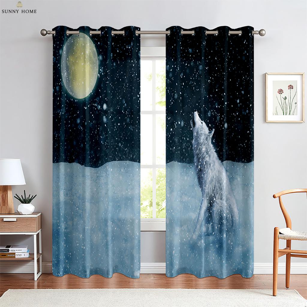 Fenstervorhänge Tiermuster Wolf Maßgefertigte Vorhänge Wohnzimmer Balkon Küche Schlafzimmer Arbeitszimmer Dekorative Vorhänge 2 Stück