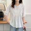 Navava Women Lovely Shirring Round Neck Short Sleeve Blouse Nb2672