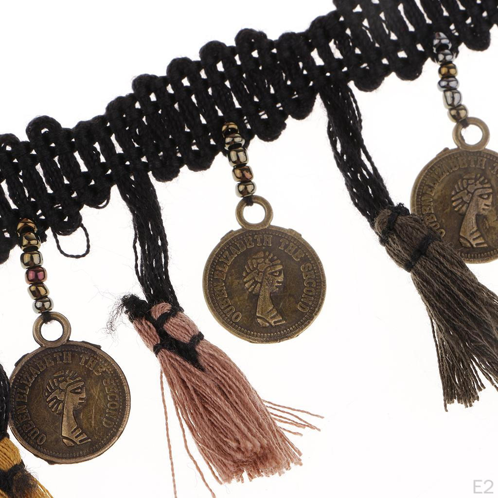 Ethnisch besticktes Perlenband mit Fransen und Quasten, 1 Yard, zum Nähen, Basteln, Applikationen, Design, Dekorieren