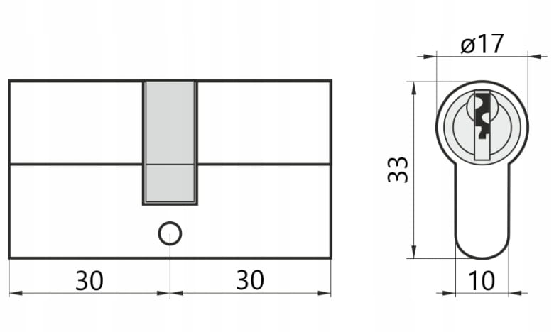 Messing-Türschloss-Einsatz 3030 mm 3 Schlüssel