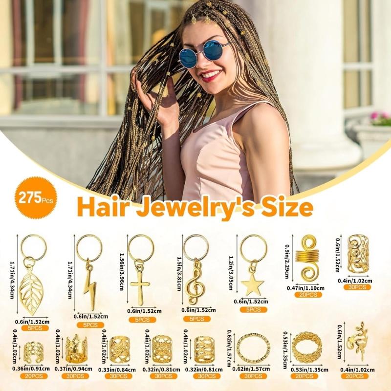 275pcs Metal Hair Cuffs Clip Hair Rings for Braids Dreadlocks Adjustable Unisex Jewelry Styling Kits for Adults Teens
