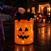 Durable Fabric Pumpkin Treat Bag Glowing Candy with LED Lights, Reusable Halloween Trick or Pail Tote for Kids, Handbag Party Favors Light Up