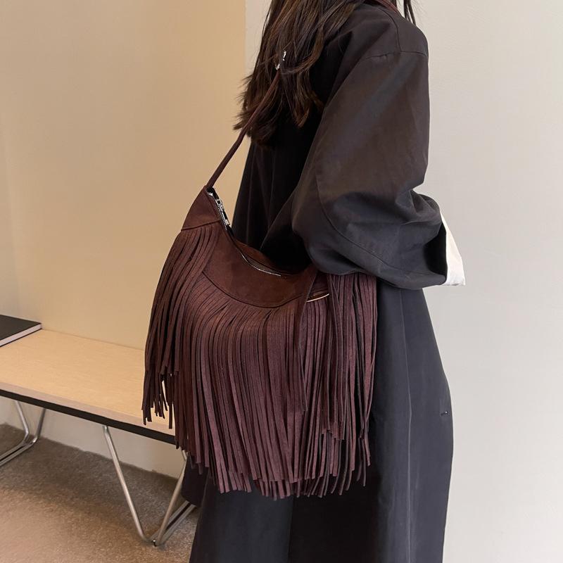 Tassel Design Women'S Hobo Bag Fashion Trend Handbag Suede Shoulder Crossbody Shopping Tote Vintage Commuter Bags Quality
