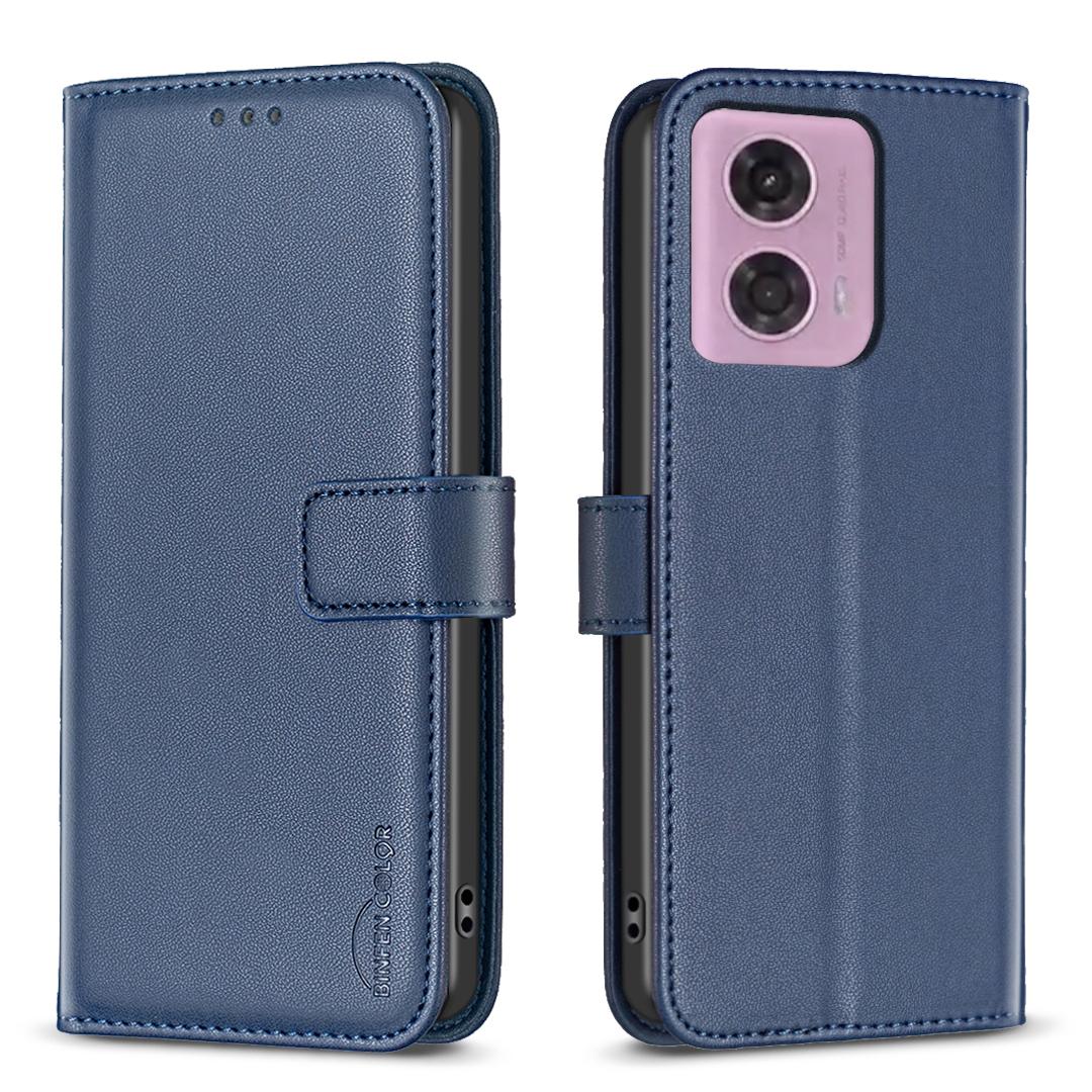 

BINFEN COLOR BF17 For Motorola Moto G45 5G/G34 5G Wallet Case Leather Cover Full Protection Blue
