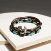 Jbans Classic Full Grain Leather String 439Br Blue Marble Ring 1137 Bracelet Set (C2403-Se372_Br)