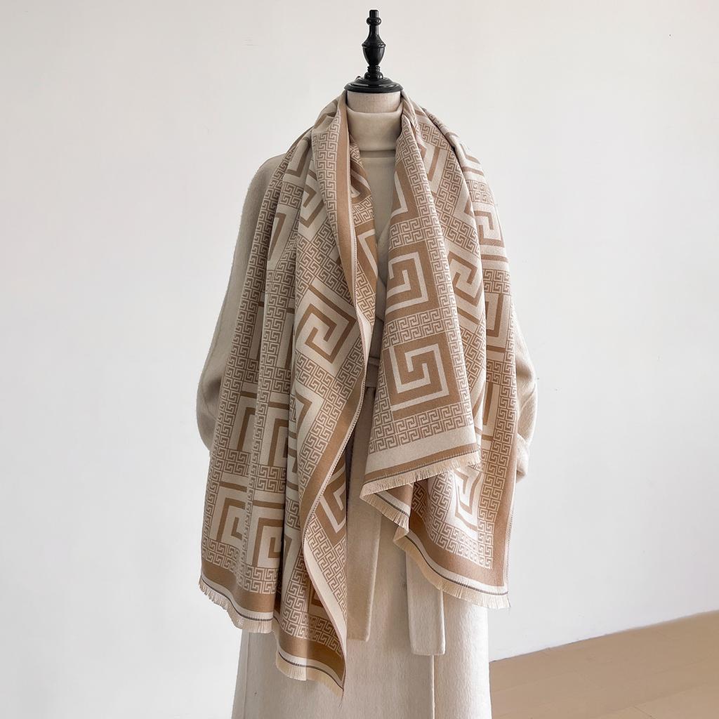 New Winter Cashmere Geometry Scarf for Women Shawl Wrap Female Pashmina Luxury Brand Poncho Thick Blanket Warm Bufanda Echarpe