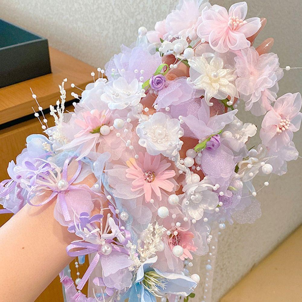 Sweet Hanfu Headdress Elegant Floral Crown Hairband Temperament Children Flower Headband  Party
