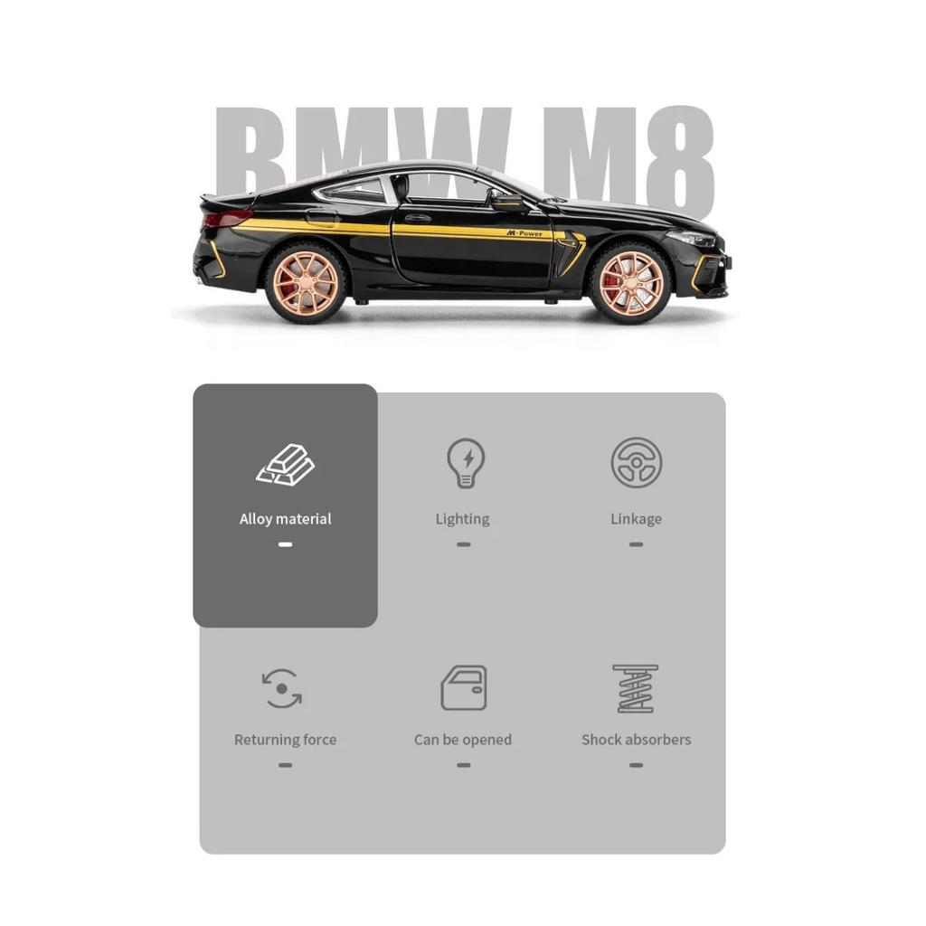 1/32 BWM-M8 Alloy Car Model High Simulation Diecasts Toy with Sound and Light Pull Back Vehicles Decoration Toys for Kids