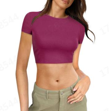 European Beautiful Women's Navel T-shirt Spice Girl Summer Pullover Top Women's Thin Round Neck Fashion Milk Silk Short Sleeves