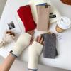 Cute Knitted Warm Half Finger Knitted Gloves Fingerless Solid Color Winter Fingerless Gloves Cashmere Thumb Hole Short Gloves