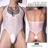 Herren Sexuelle Unterwäsche Rückenfreier Body Freiliegender Po Leotard Öl Glänzend Durchsichtig Tanga Jumpsuit Abnehmbar Erotischer Catsuit