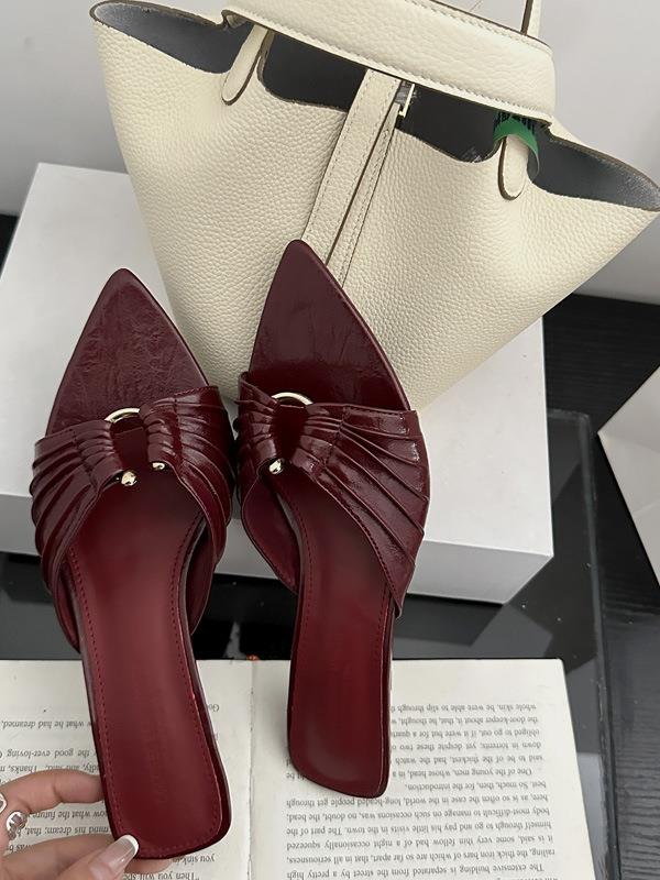 

Модная обувь на низком высоком каблуке Женские тапочки Уличные шлепанцы Пантофли Лето 2025 Тонкие сандалии Римские туфли Ткань Резина ПУ Шелк 35