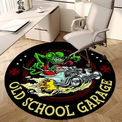 1pc Old School Garage Round Carpet, Made of Polyester,Perfect for Decorating Office Chairs, Living Rooms