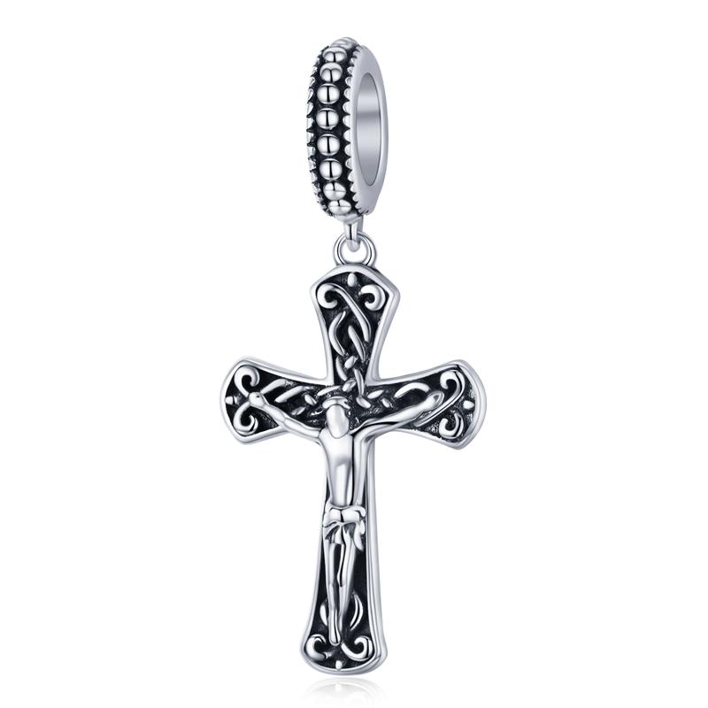 WOSTU 100% Real 925 Sterling Silver Cross Charm Zircon Bead Crosses Pendant Fit Original Bracelet DIY Necklace Religion Jewelry