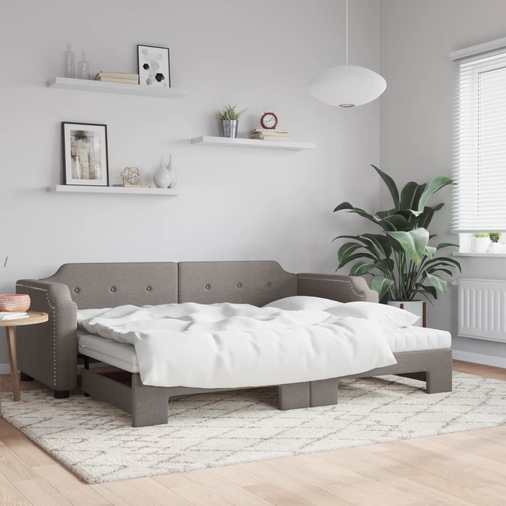 Extendable Daybed with Mattresses Taupe 90x200 Cm Fabric