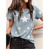 Women's Glitter Star Print Crew Neck T-Shirt, Casual Short Sleeve Tops, Sparkly Daily Wear for Spring & Summer