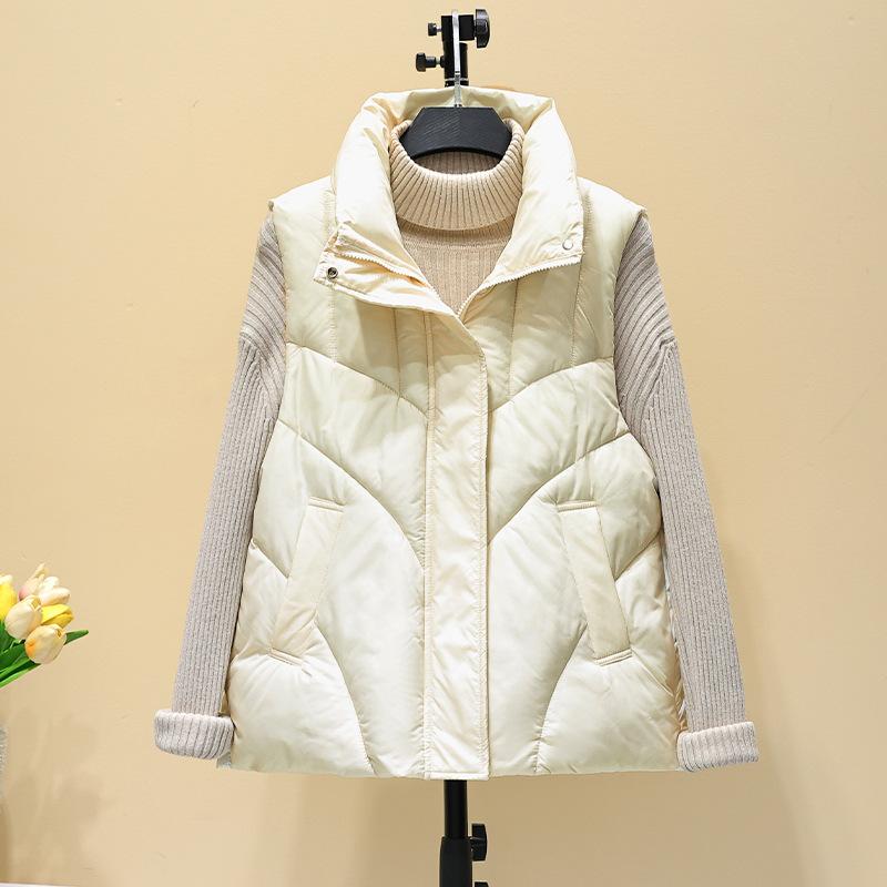 

Down cotton vest women s short stand-up collar sleeveless vest poncho jacket M белый