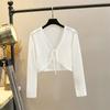 Bows Sun Protection Knit Cardigan Women's Summer Thin Small Waistcoat Short Outer Matching Halter Skirt Shawl Blouse