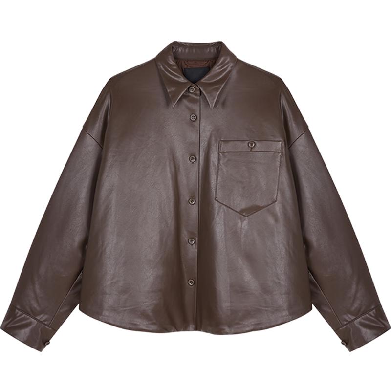 JNBY Women's 2024 Winter PU Shirt Collar Down Jacket