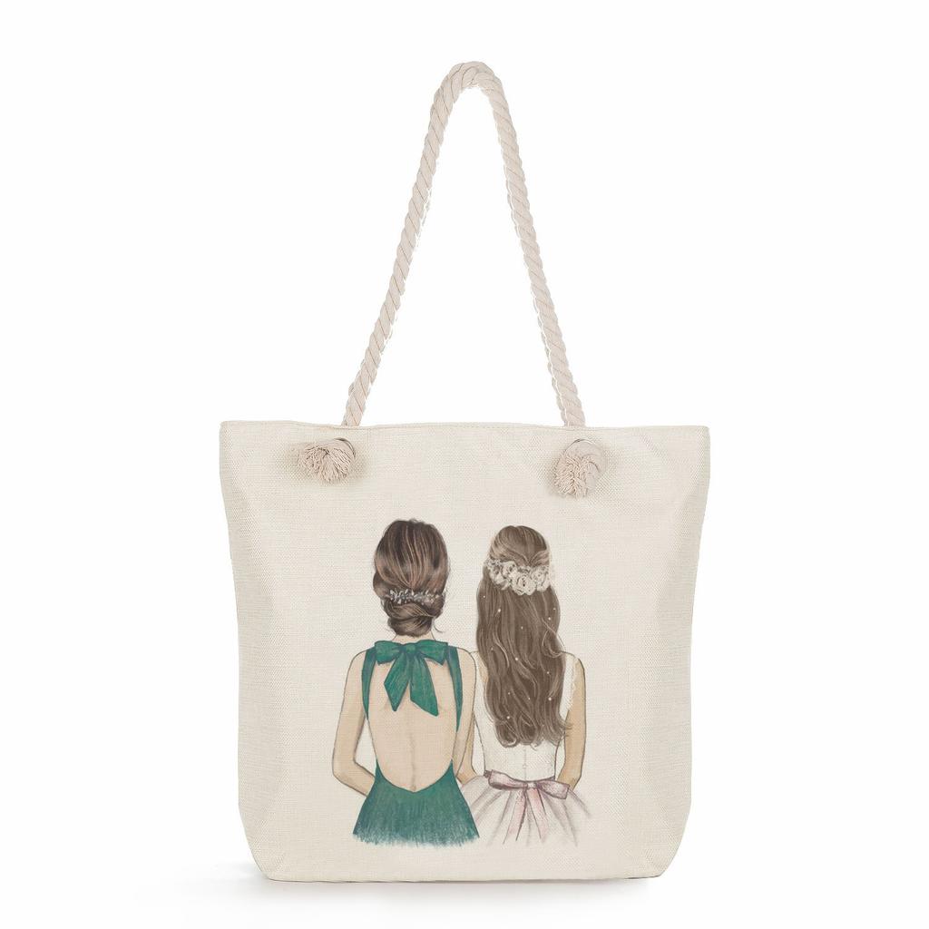 Sisters Print Thick Rope Single-shoulder Beach Bag 7275 CLE