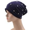 European and American women's autumn and winter new warm brimless hot diamond pearl monochrome pullover hat dome printing outdoor stacking hat