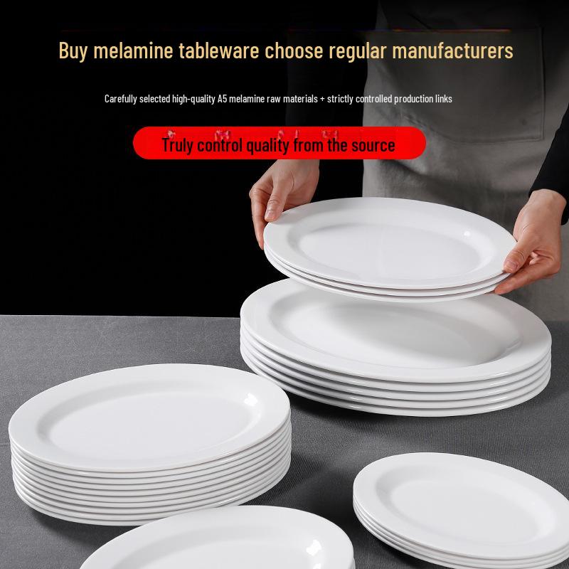 Melamine White Oval Fish Plate – Thickened Imitation Porcelain, 16-inch Large for Hotels