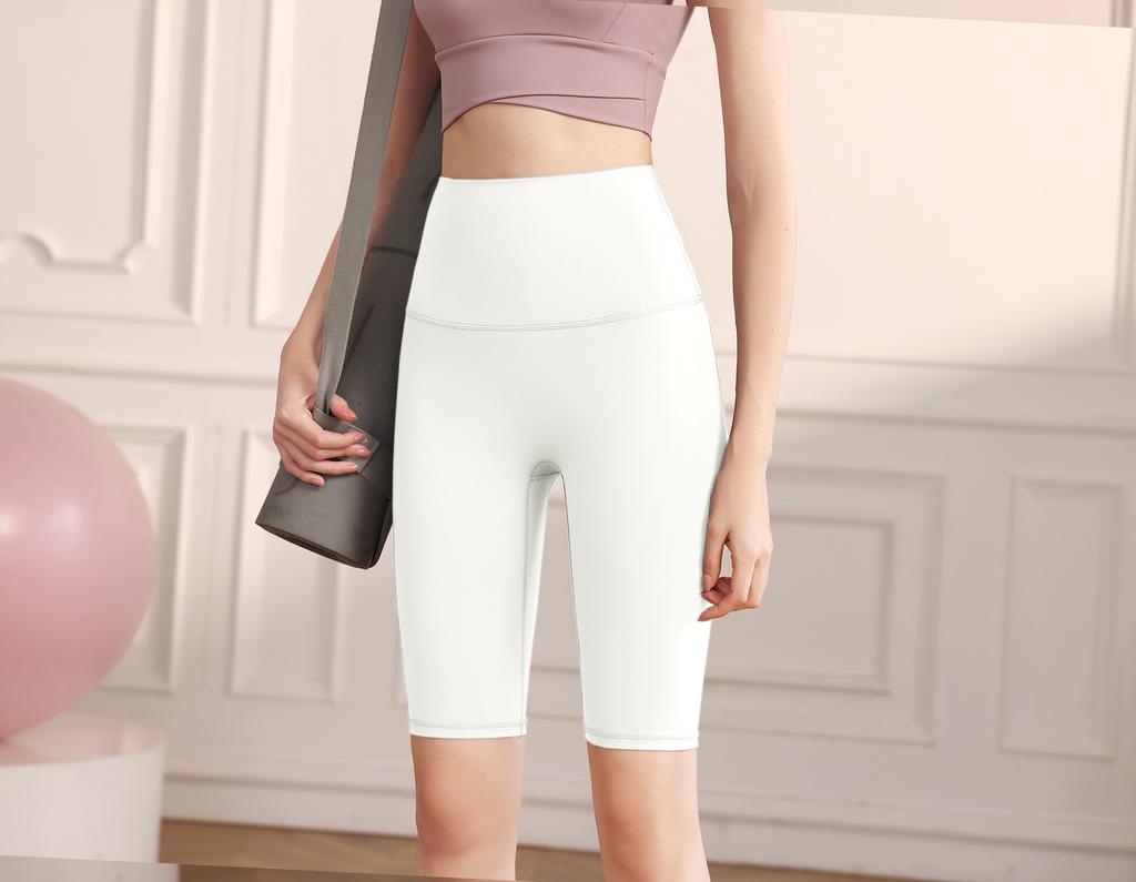Sports shorts 2025 double-sided brocade nude fitness medium pants high waist slim peach hip sports five-point tight yoga pants women