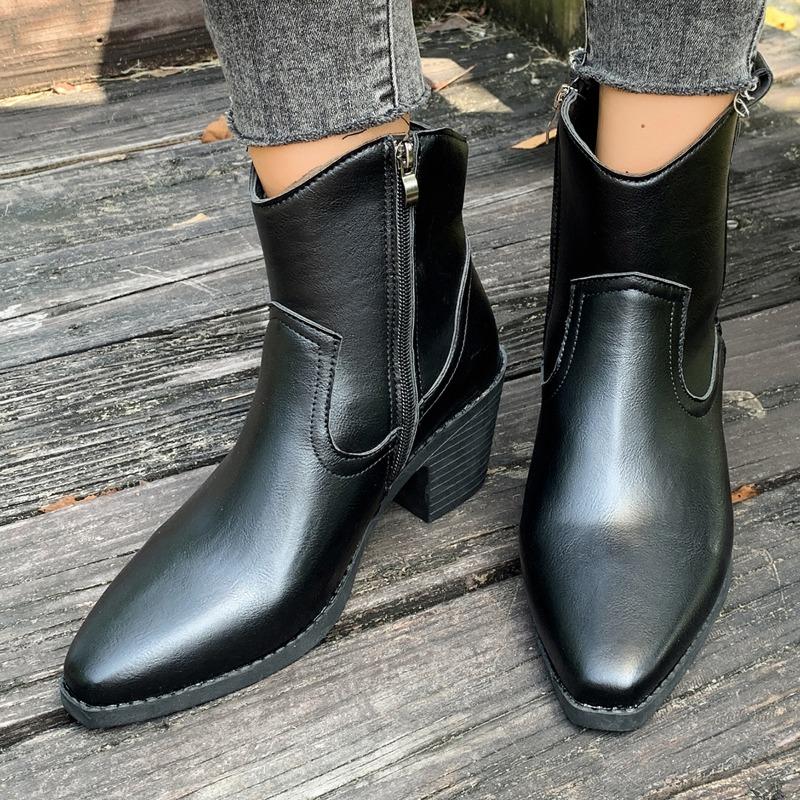 Pointed Toe Women Ankle Boots Chunky Fashion Goth High Heels Shoes Winter Pumps  New Trend Woman Heeled Chelsea Short Botas