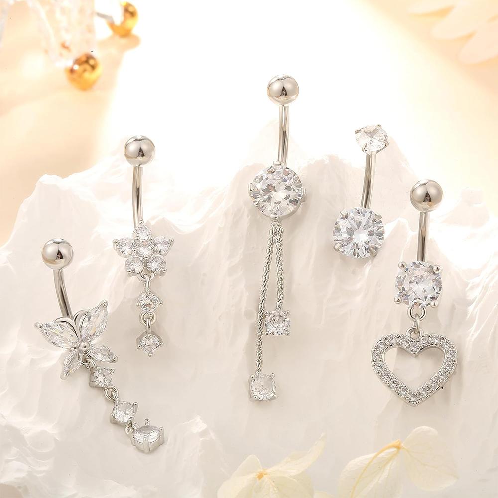 5pcs Gold Color Sexy Belly Piercings Sets Butterfly Chain Dangled Belly Button Ring Pack for Women Girls New Navel Rings Jewelry