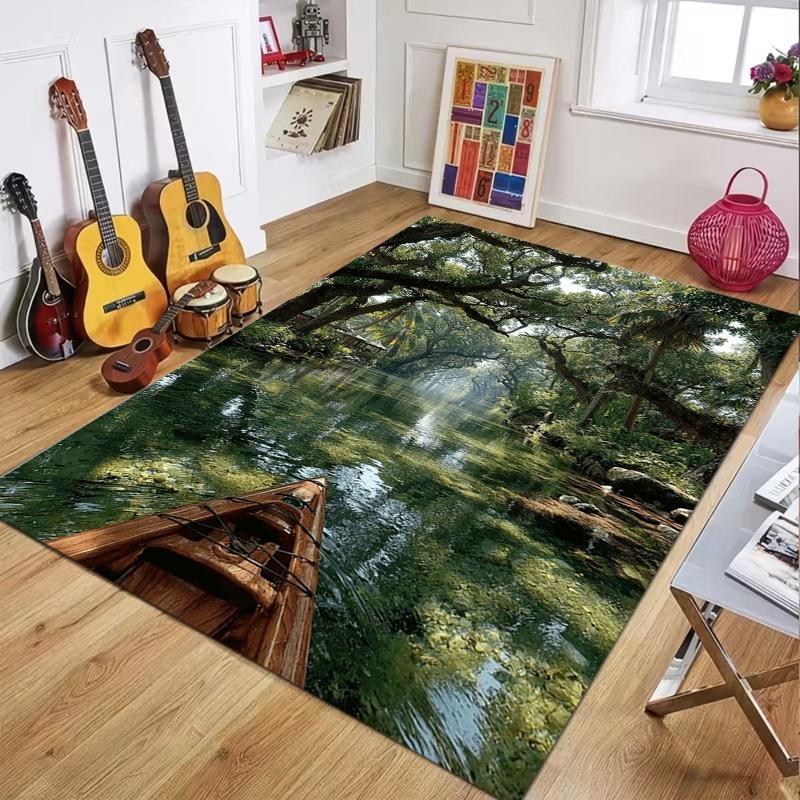 Tropical Rainforest Lake View Area Rug Non-Slip Washable Soft Nature Scenic Floor Mat for Living Room Bedroom Home Decor