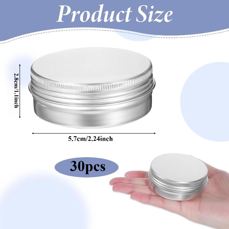 30pcs Screw Top Round Tins 2oz Aluminum Container Cans with Screw Lid Durable Aluminum Construction for Lotion Bars Balm Crafts