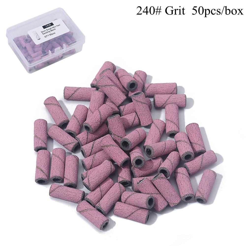 

50Pcs Pink 3MM Nail Sanding Bands With Shaft 3/32 Nail Drill Bits SandBands Dead Skin Calluses Nail Gel Remove Nail Tool Set 240 Grit 50pcs