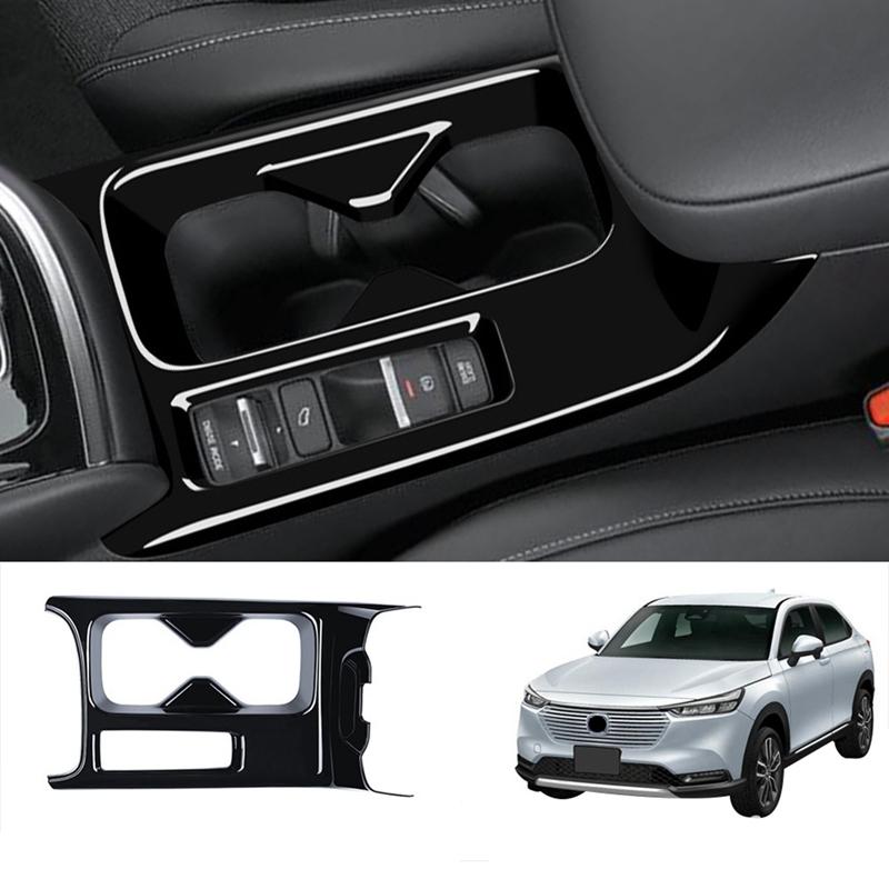 Car Glossy Black Center Console Water Cup Holder Decoration Cover Trim Stickers for Honda HRV HR-V Vezel 2021 2022 LHD