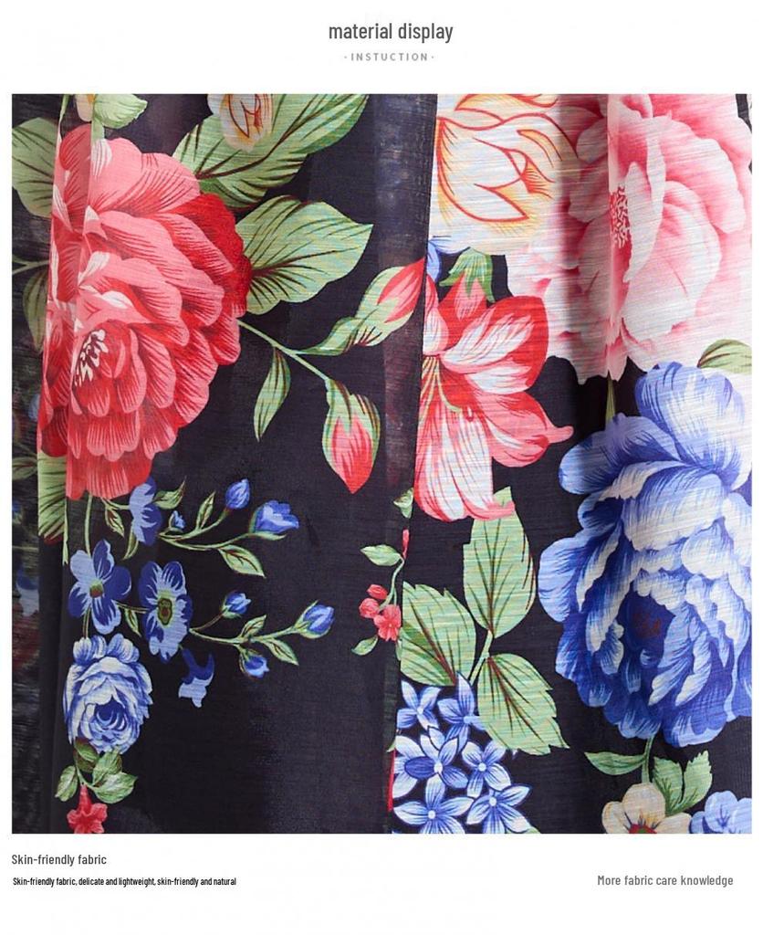 2025 Spring/Summer Floral V-Neck Lantern Sleeve Dress with Ruched Waist & Ruffle Hem