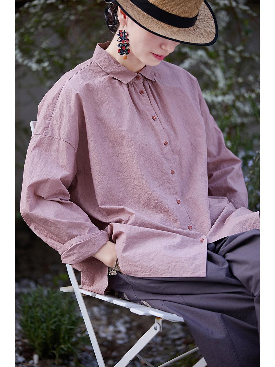 Mist Pink Retro Summer Women s Loose Pure Cotton Casual Shirt M