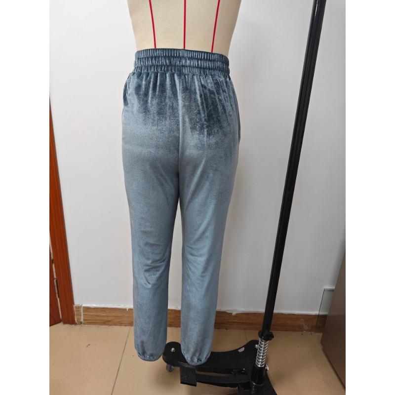 Jeseň a zima nadmerná veľkosť dámske zamatové nohavice na voľný čas s elastickým pásom tepláky