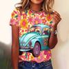 2026 New Women's T-shirt Cartoon Car Print Plus Size Top Women's Trending Clothes Fashion Short Sleeve Shirt Crew Blouse Funny
