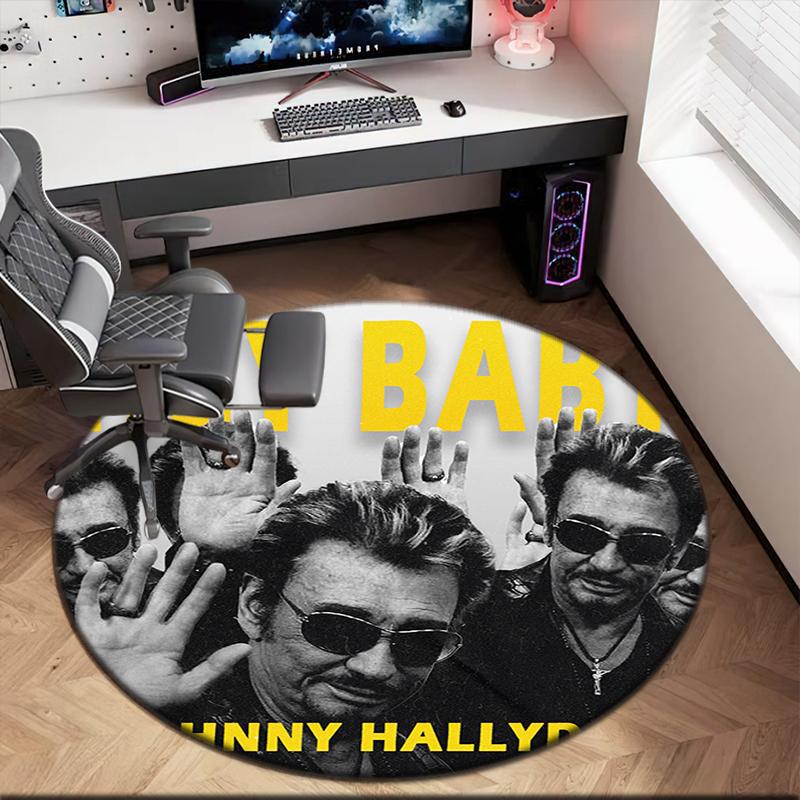 1pc Johnny Hallyday Music Album Round Carpet Painted Printed Circular Carpet, Home Door Mat, Outdoor Travel Protection Carpet