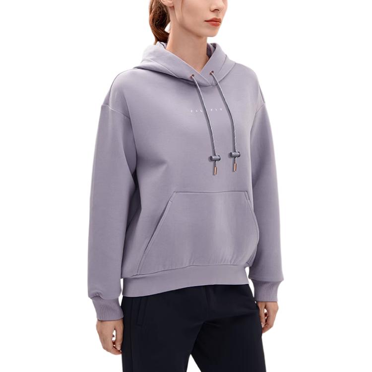 FILA Athletics Loose Simple Sports Casual Knit Hooded Long Sleeve Sweatshirt Women sweatshirt Dark-Purple A11W241213F-DP