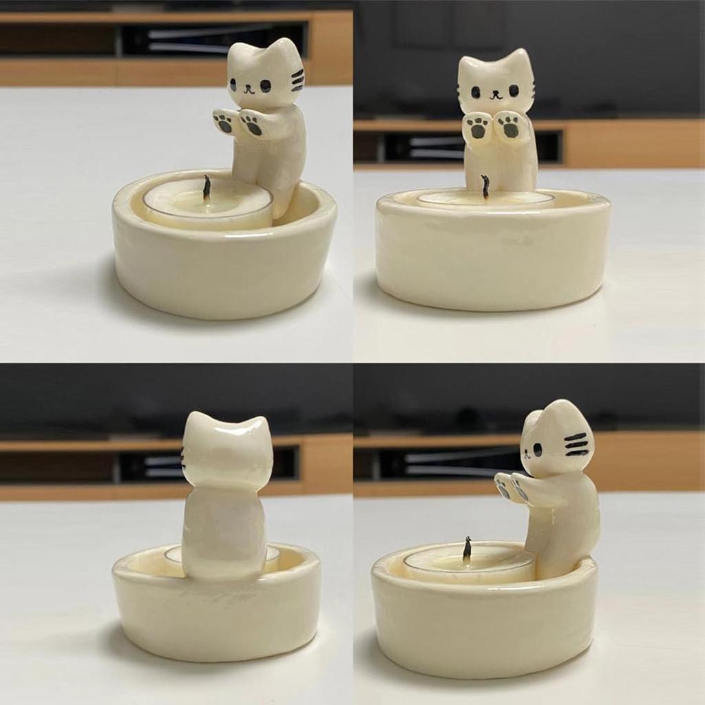 Animal Candle Holder Candle Wax Holder Funny Wax Tealight Tray Cartoon Cat Centerpiece for Living Room Bedroom Desk Fireplace