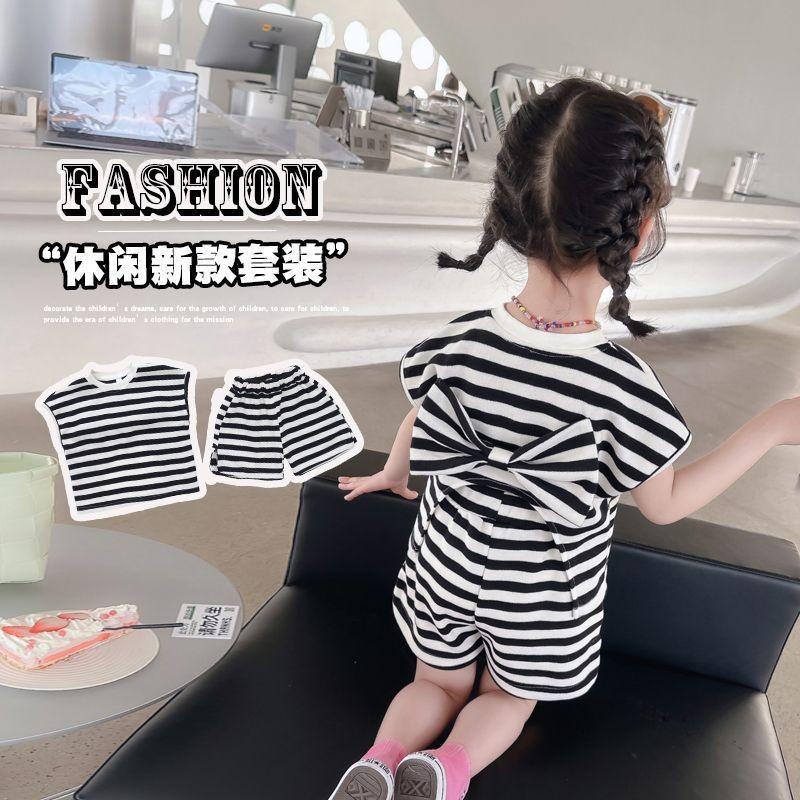 Trendy Sleeveless Striped Vest Outfit For Girls Age 1 To 5 Years Lightweight Cotton Fabric StyleA