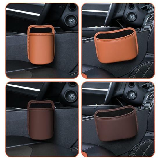 Car Seat Back-Mounted Organizer Storage Box, Non-Destructive Installation Waterproof Leather Texture Multi-Functional Trash Can Door Side Storage for